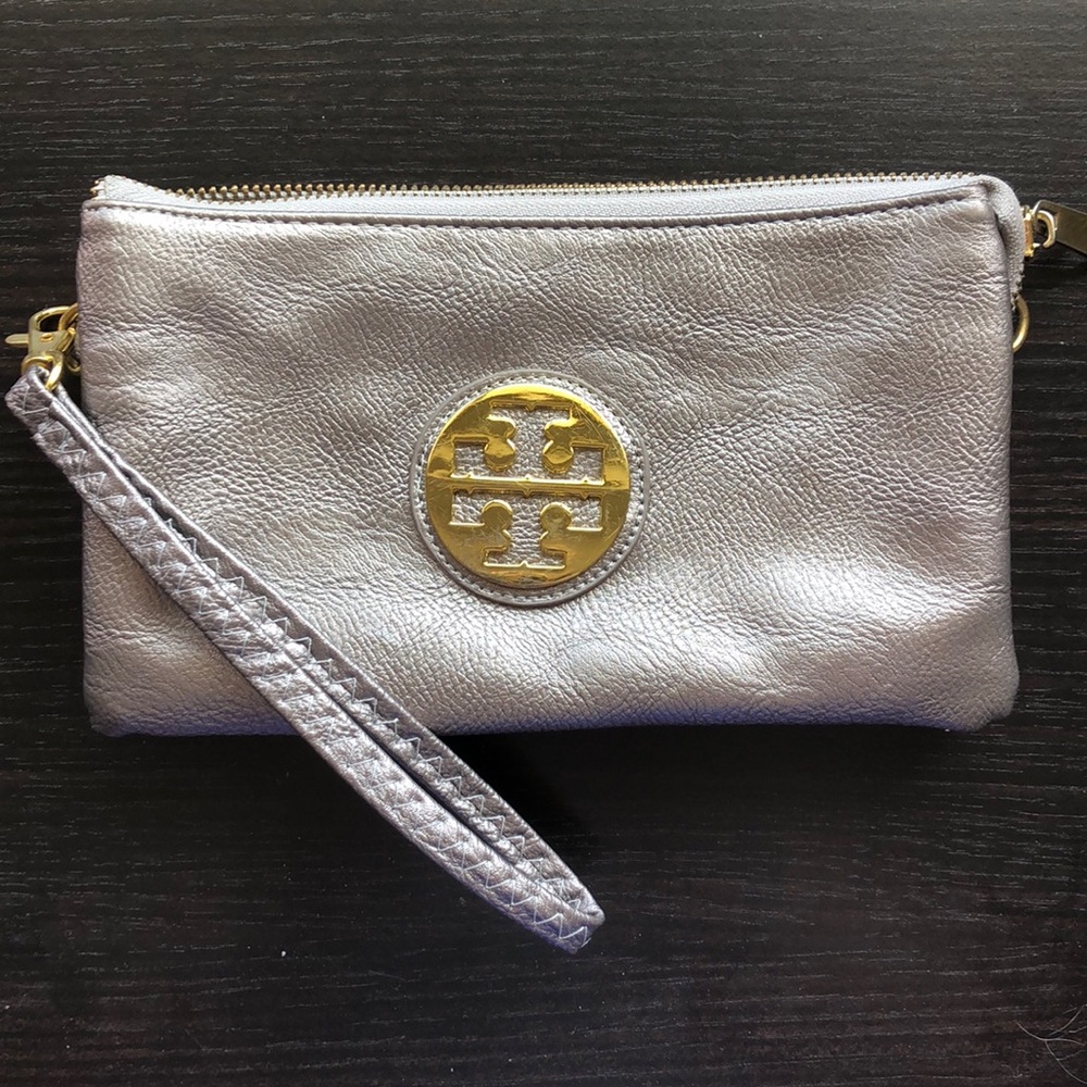 Metallic Silver Wristlet Clutch
